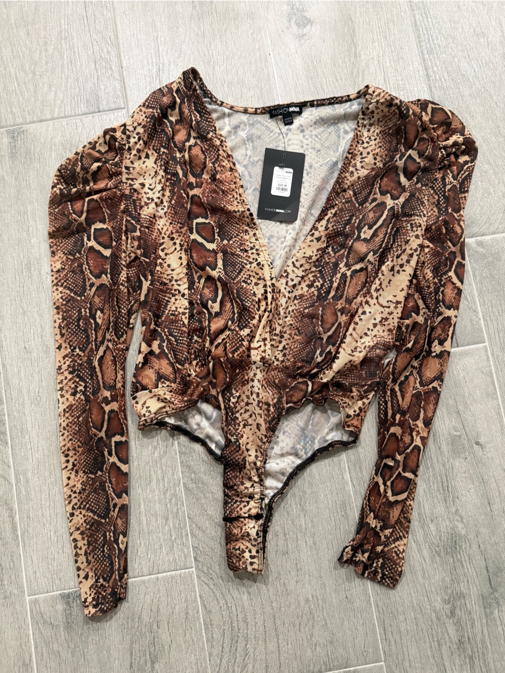 Fashion Nova Brown & Tan Snake-Print Bodysuit
